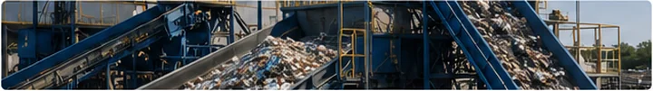 Recycling and shredding line with conveyors