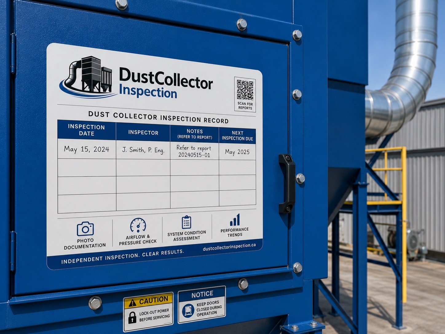 Dust collector inspection record sticker